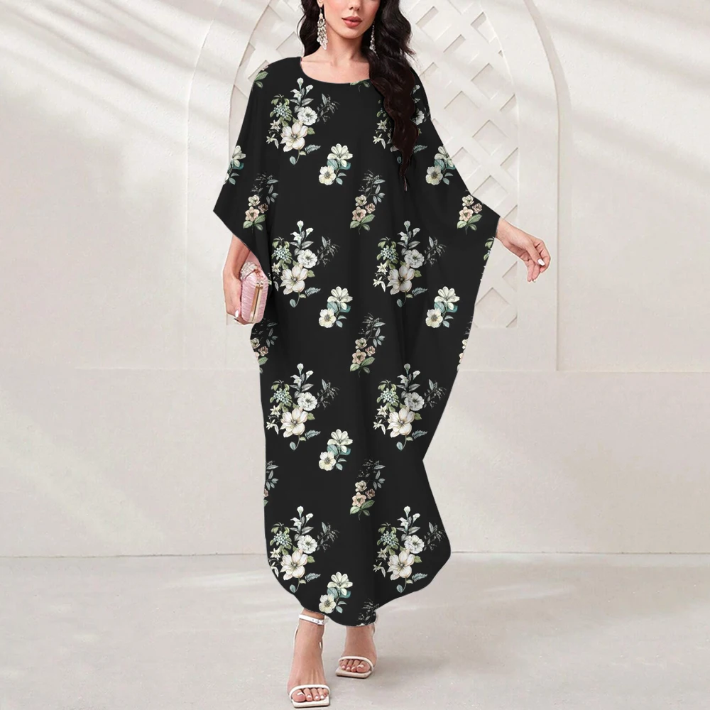 Eid Muslim Abaya Boutique Womens Party Dress Jalarabiya Vintage Floral Print Abaya Dubai Moroccan Abaya Arab Loose-Fitting Abaya