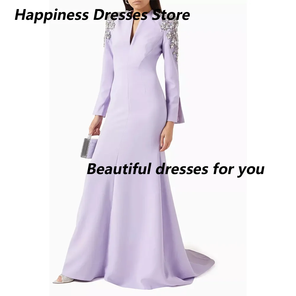 Customized Elegant Mermaid Prom Dress Crystals Long Sleeves Evening Party Dress Floor Length Bespoke Occasion Dresses