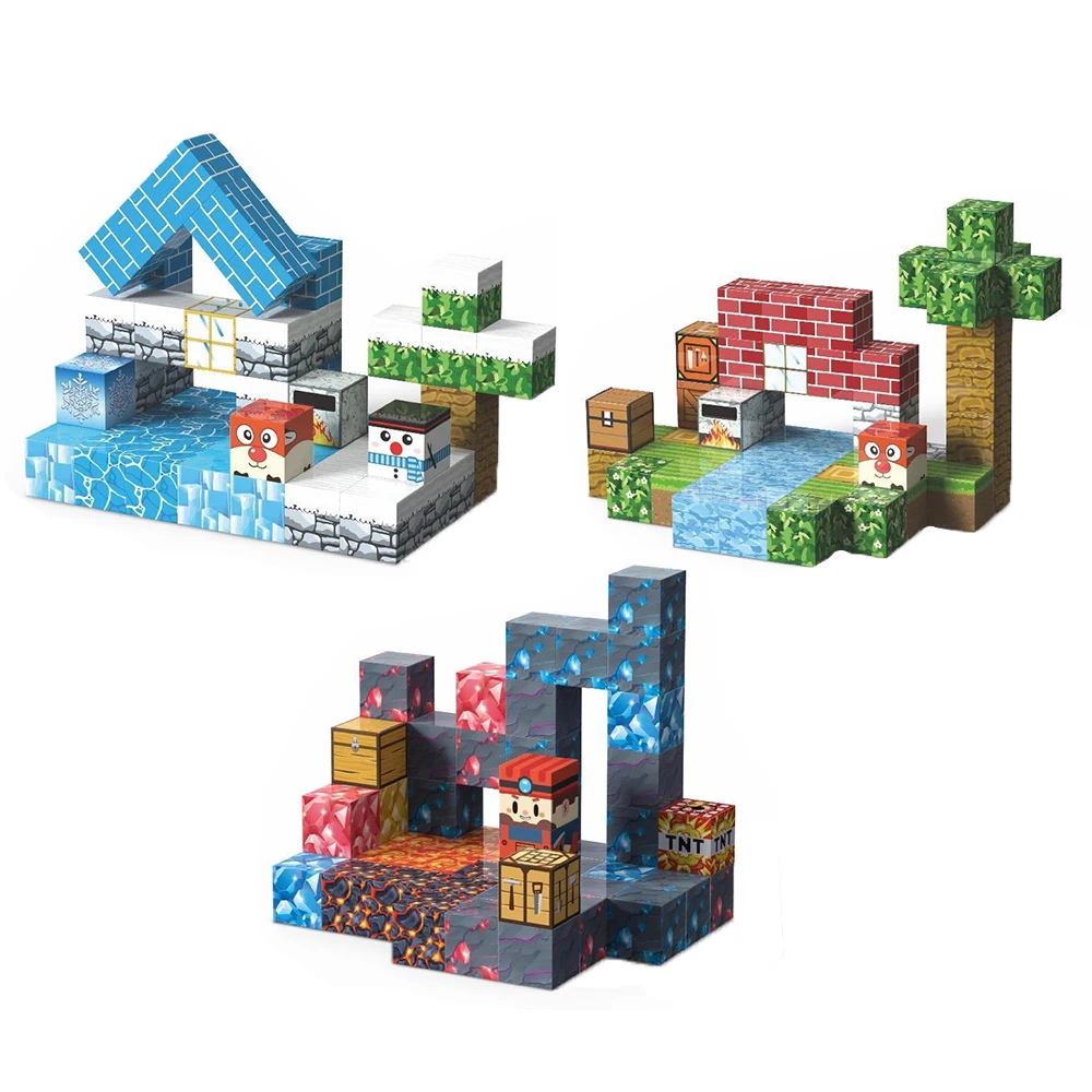 DIY Magnetic Magic Cube Ice and Snow World Dungeon Adventure Jungle Adventure Magnetic Building Blocks Children's Puzzle Toy