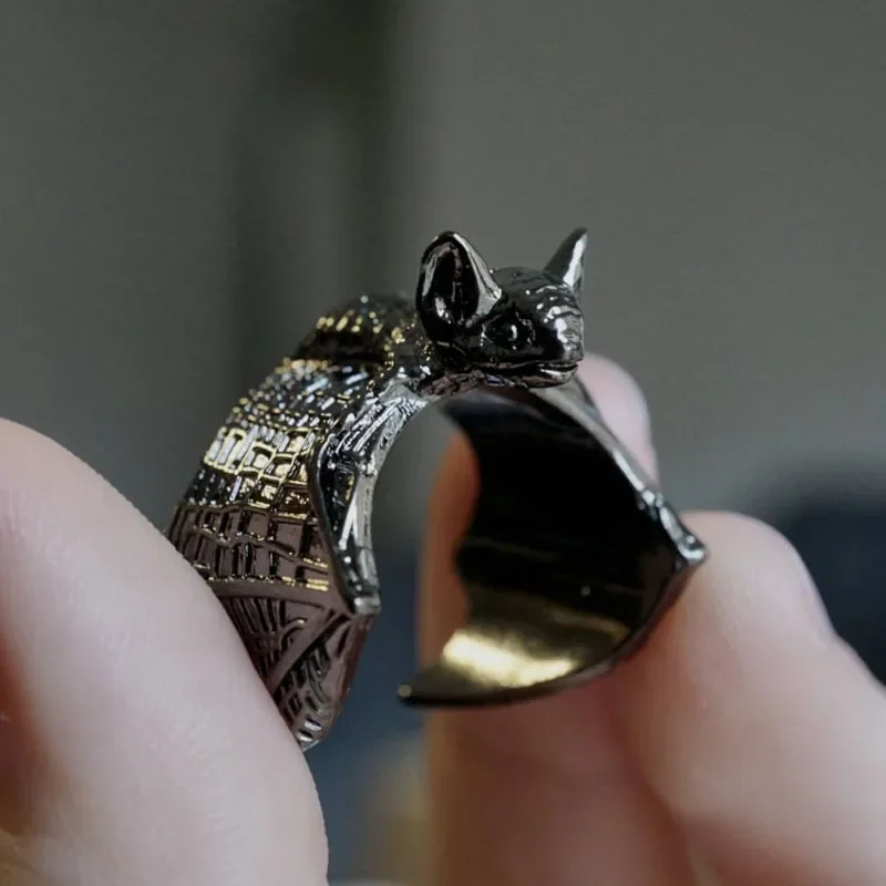 Vintage Halloween Gothic Bat Finger Ring Fashion Punk Adjustable Bat Ring for Women Men Bat Open Ring Party Cosplay Jewelry Gift image 6