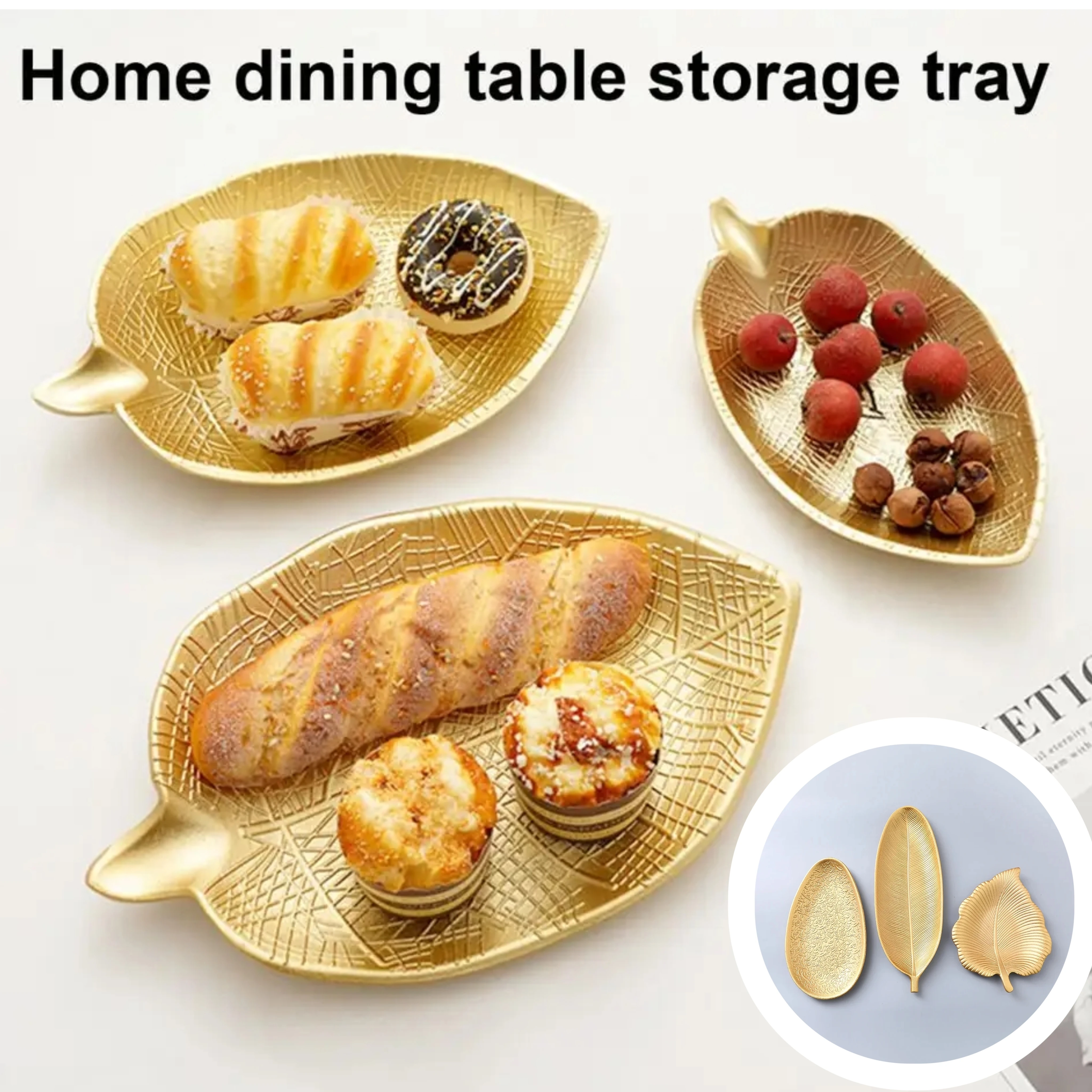 Gold Food Tray Table Decoration Jewelry Pallet Pineapple Leaf Shape Decorative Tray Fruit Snack Dish Nordic Serving Tray