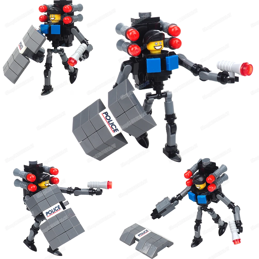 Shield Toilet Man Patrol Mechaman Building Block Assemble Moc Bathroom Figures Multiverse War Equipment Model Child Gift Boy Toy