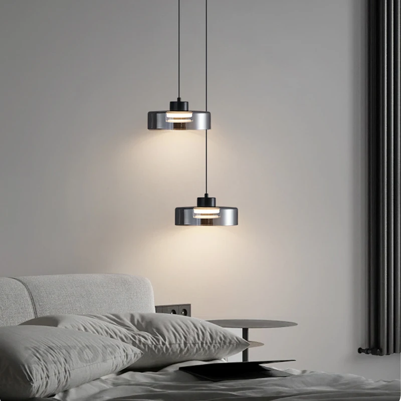 

Minimalist Glass LED Pendant Light Living Room Background Bedroom Designer Long Line Hanging Lamp Bedside Lighting Fixture Black