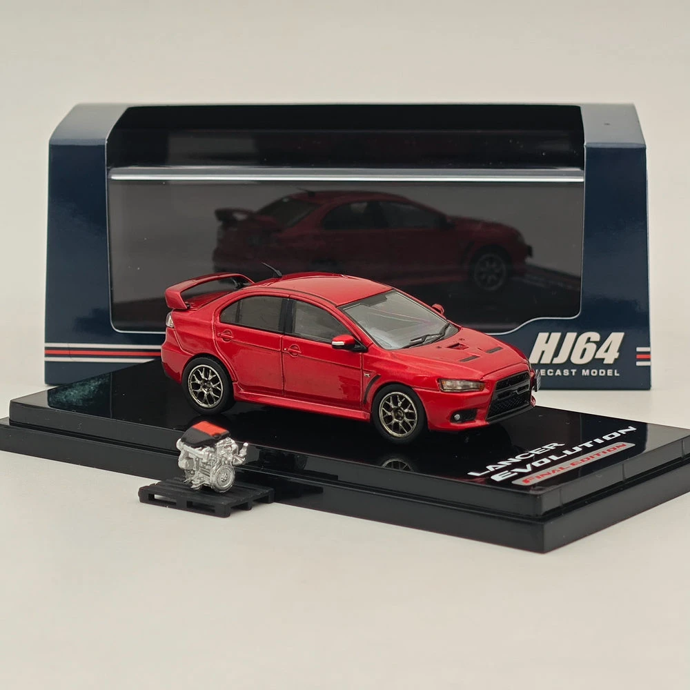 1/64 Hobby Japan Lancer Evolution X Final Edition com modelo de exibição de motor vermelho metálico HJ 642053 Coleção limitada de carros fundidos AR