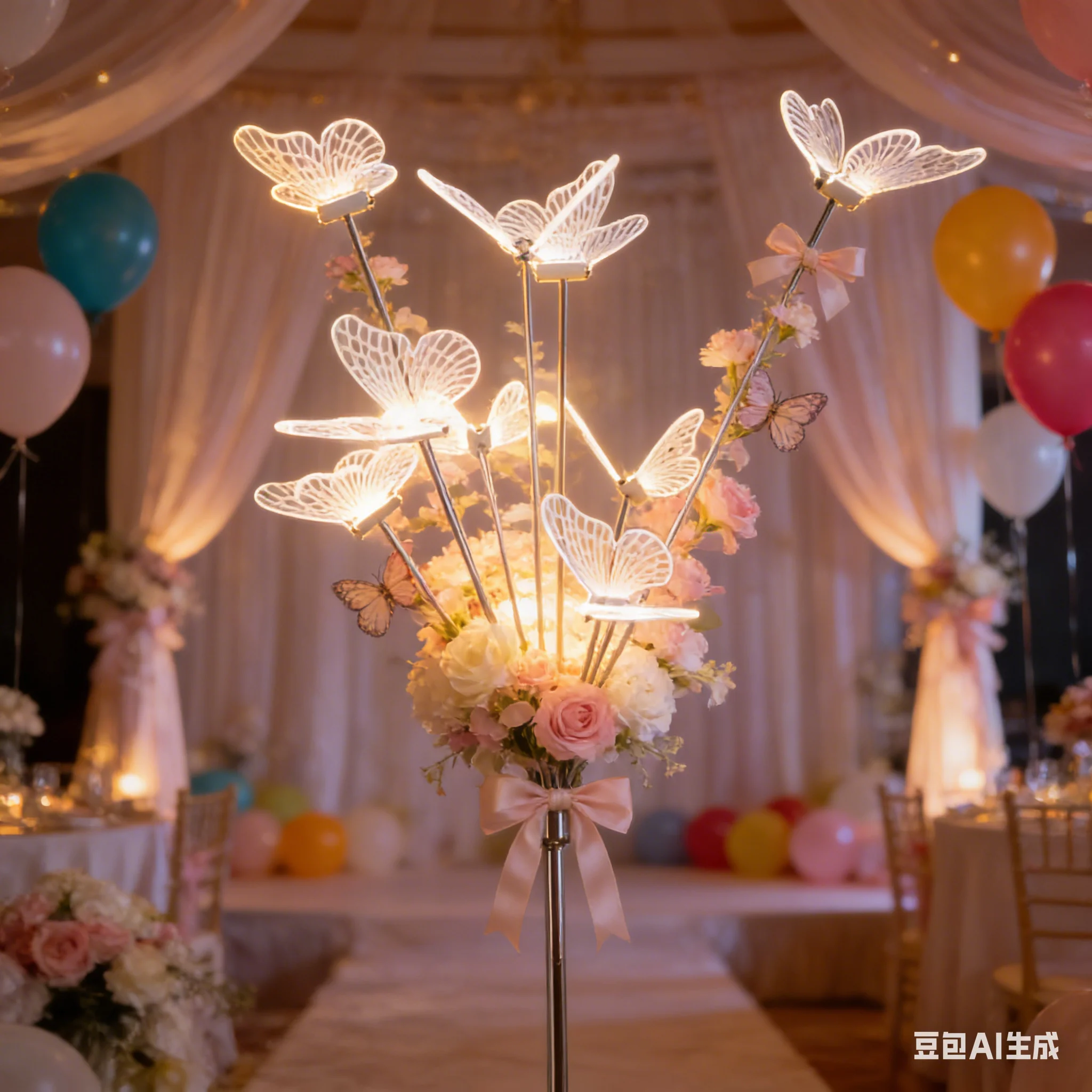 New Wedding Decoration Props Glowing Brushed Aluminum Butterfly Aisle Markers Standing Ginkgo Leaf Wedding Stage Welcome Area Or