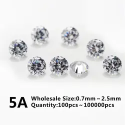 Loose Bead 0.7mm-2.5mm 100pcs~100000pcs High Quality AAAAA Zircon Round White Cubic Zirconia Stones Beads For DIY Jewelry Making