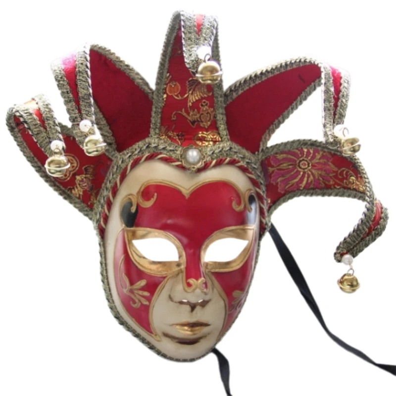 652F Masquerade Full Face Mask Halloween Mask Vintage Mask พร้อมระฆัง