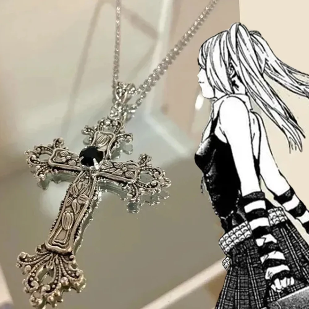 فاسق القوطي خمر الصليب قلادة فضية اللون مع بلورات القوطية الصليب عيد الفصح مجوهرات للجنسين مرصع بالجواهر الصليب القلائد #2