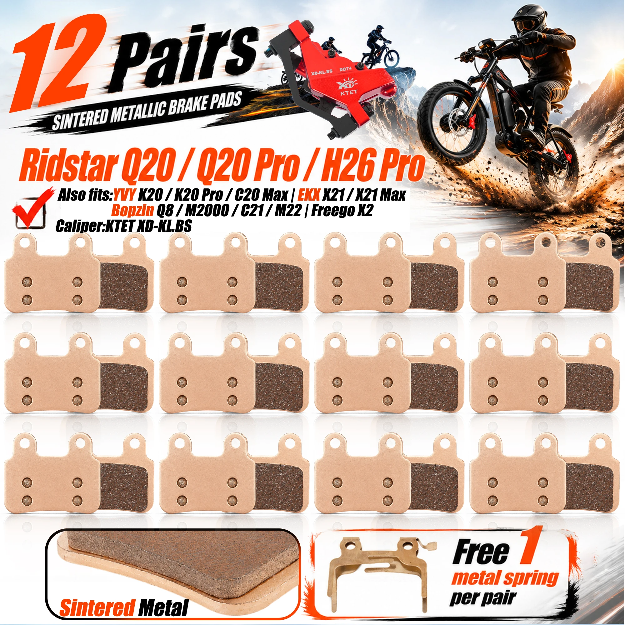 

Ridstar Q20 Sintered Brake Pads Strong Bite Bulk Pack for YVY EKX Bopzin Freego KTET XD-KL.BS Motorbike