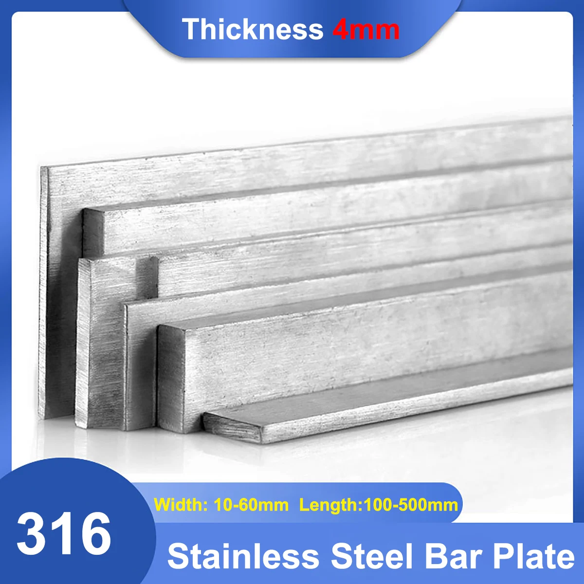 

1Pcs 316 Stainless Steel Bar Plate Rod Thickness 4mm Width 10/15/20/25/30/40/50/60mm Length 100-500mm