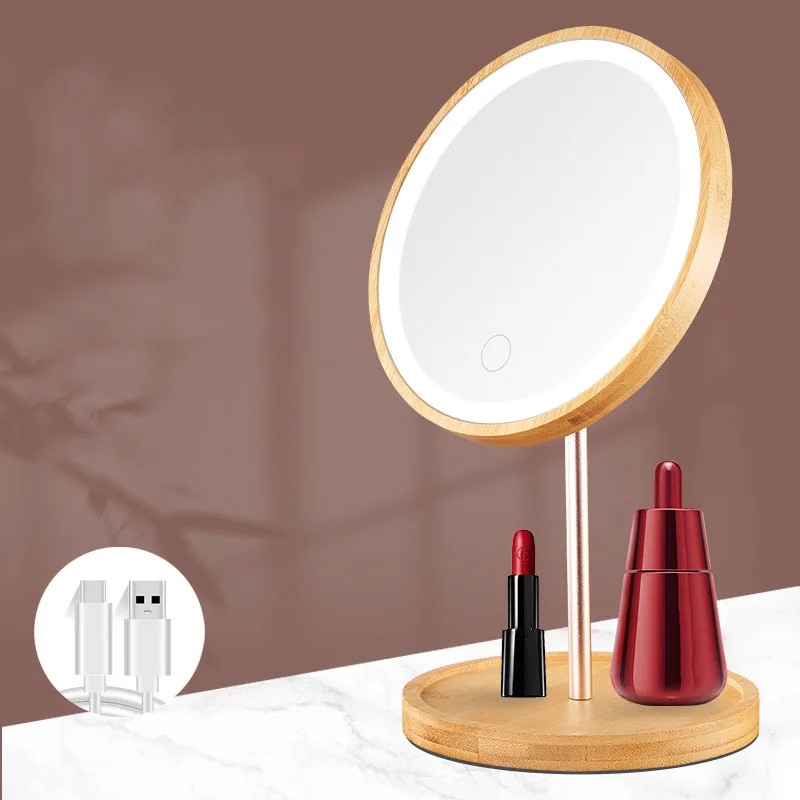 Bamboo Led Desktop Lamp Makeup Mirror With Light INS Home women Makeup Light USB Charging Desk Lamp Fill-in light