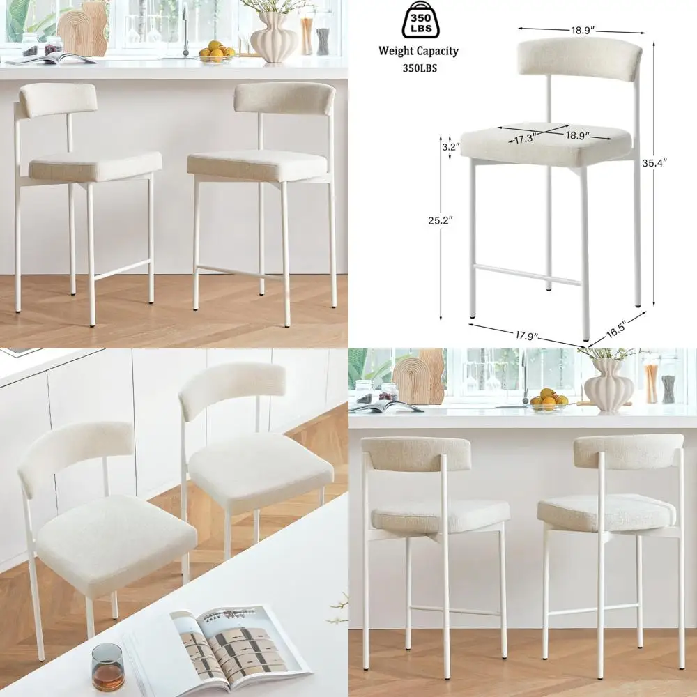 Par de 24 bancos de bar modernos bege com encimera e encostos curvos para ilhas de cozinha