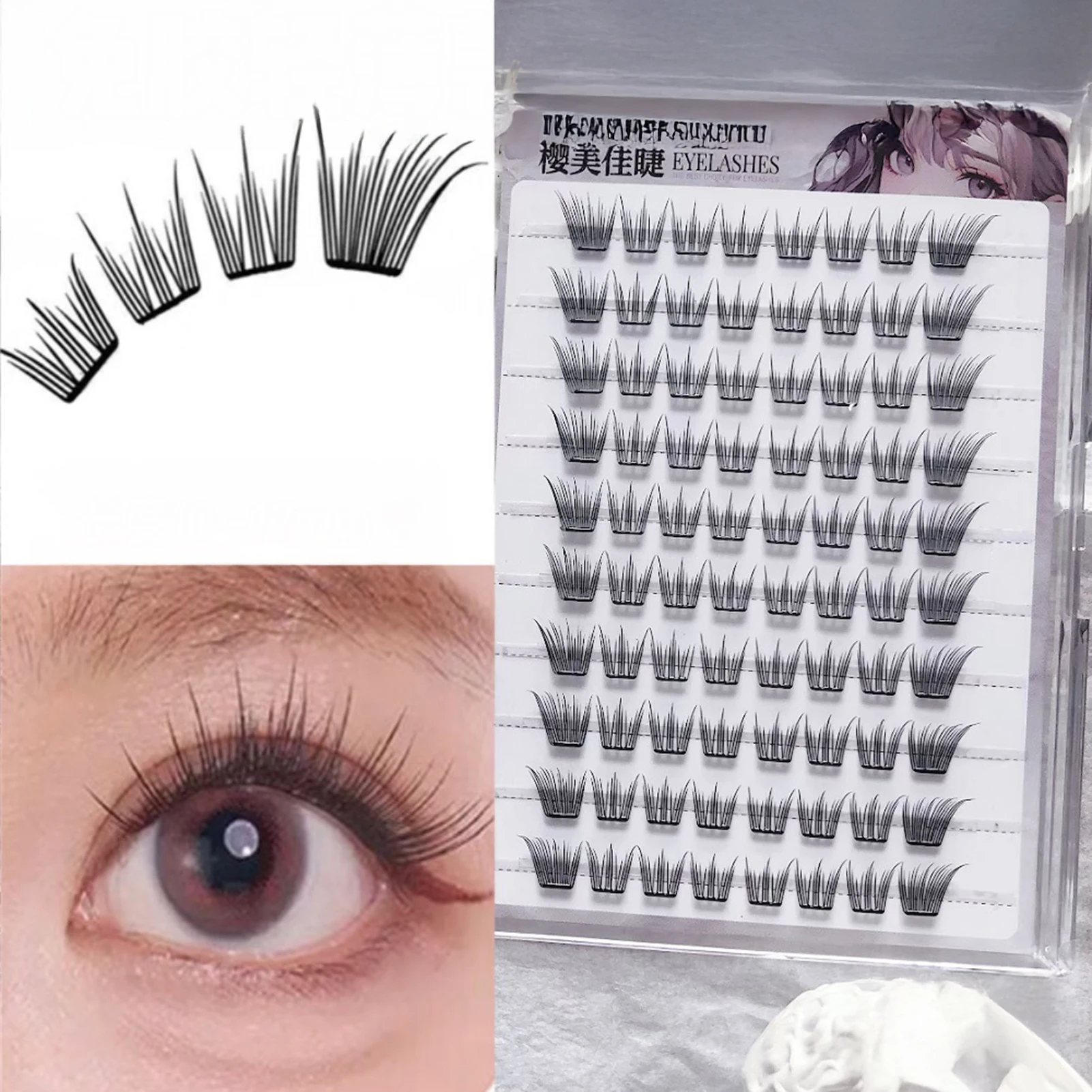 Kein Kleber zum Aufdrücken falscher Wimpern, Cluster, 10–12 mm, wiederverwendbar, DIY, dünnes Band, natürliche dramatische Wimpern für Party, Cosplay, Make-up