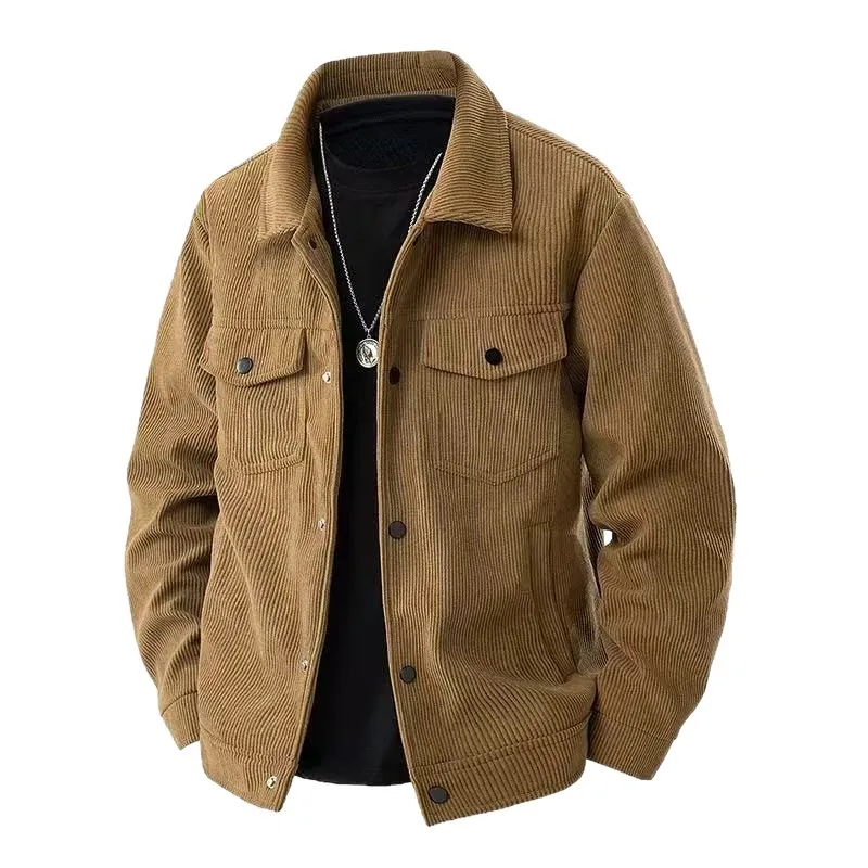 

Spring Autumn Men Clothing Coats Jackets Corduroy Jacket Casual Loose Solid Color Lapels Buttons Top Outerwear for All Occasions