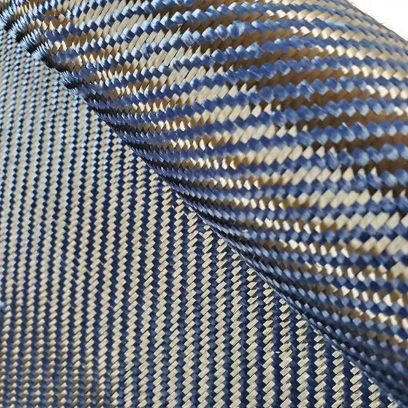 Blue Kevlar & Carbon Fiber Mixed Fabric Twill  Aramid Fiber Hybrid Carbon Kevlar Cloth