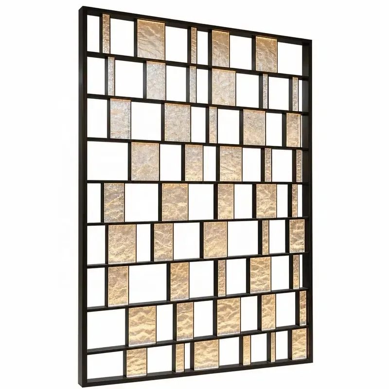 Black metal mesh screen partition backlight texture glass panel room partition panel custom for hotel lobby