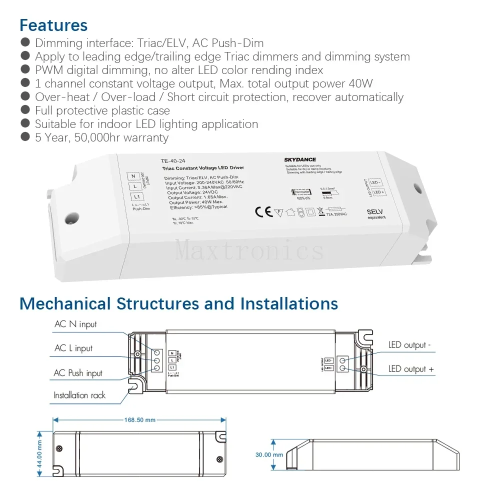 Triac tensione costante LED Driver Dimmer 1CH 40W AC 220V a DC 12V 24V PWM Digital Dimming Triac Driver 12V per LED Light Tape