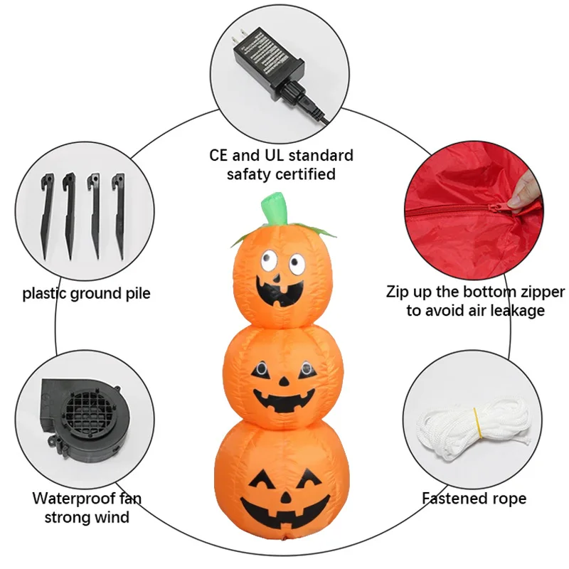 1.2M Stackable Halloween Inflatable Pumpkin LED Light‑Up Outdoor Yard Inflatable Ornament, Courtyard Party Decoration Prop