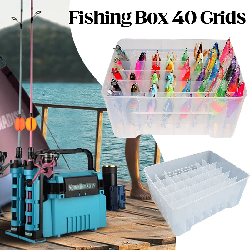 

40 Grids Fishing Box Lined Box Egi Octopus Storage Organizer Box Squid Jig Box Multifunctional Wooden Shrimp Box