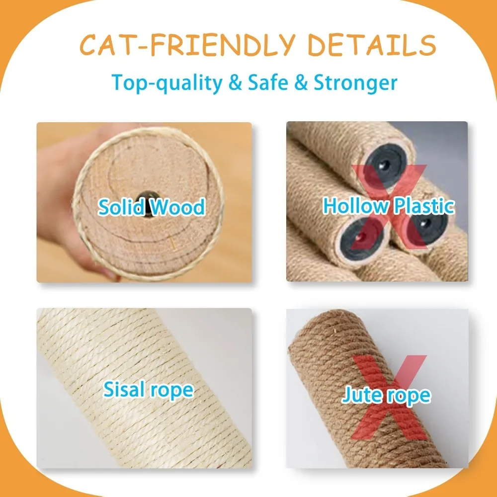 مجموعة أرفف للقطط مثبتة على الحائط مكونة من 9 قطع، منزل، برج مظهر، 2 عمود خدش من السيزال، سلم جداري للقطط بخموات من 5 خطوات، - منزل #6