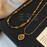 Vintage Natural Tiger Eye Beads Necklace 2024 Autumn/Winter New Arrival High-End Sweater Chain Lockbone Chain Necklace