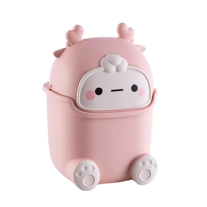 Ins Desktop Small Trash Bin Waste Bin Bedroom Home Cute Trash Can with Lid Kitchen Bin Bathroom Room