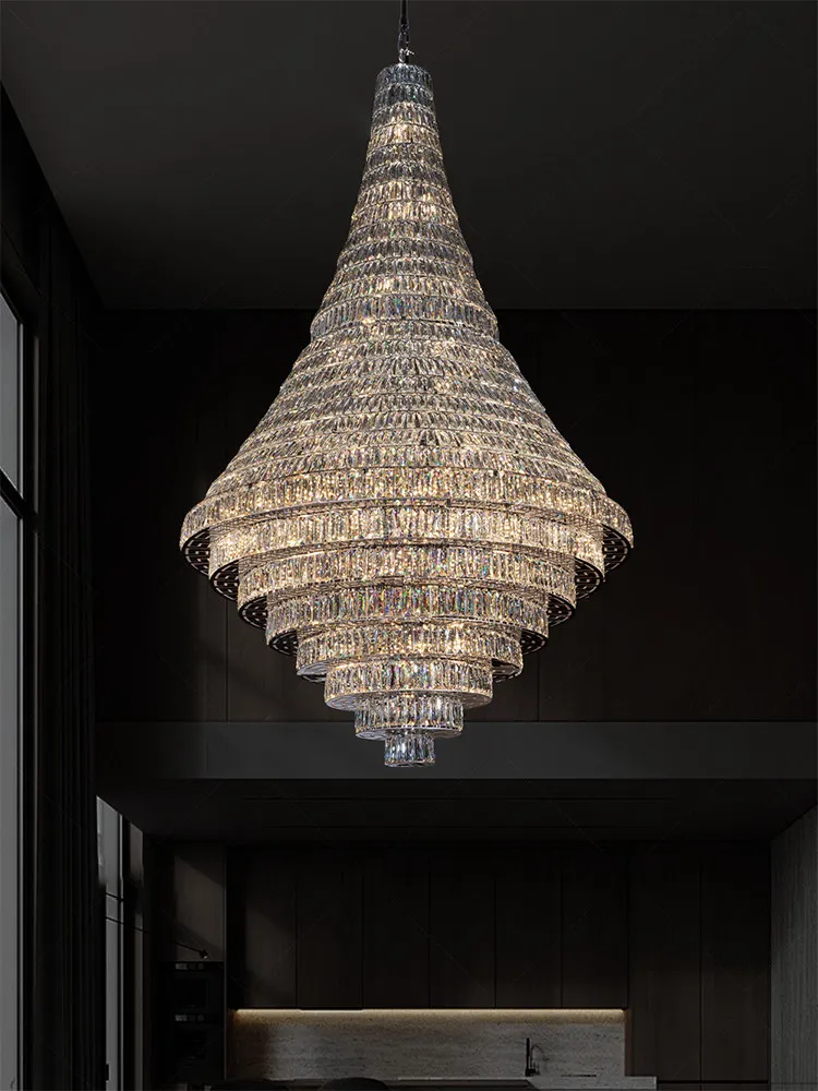 Light Luxury Led Crystal Chandelier For Home Decoration, Villa Main And Guest Halls Duplex Stairs Cantilevered Lighting Fixtures