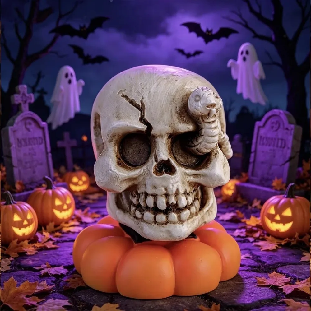 Resin Halloween Ghost Figurine Mini Cartoon Tabletop Halloween Ghost Decor Photo Shooting Props Pumpkins Ghosts Skulls Model