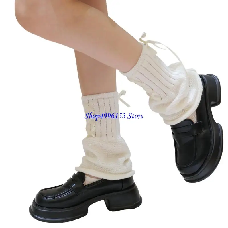 Q0KE إمرأة لوليتا متماسكة الجوارب الطويلة الانحناء الدانتيل يصل جوارب السيقان Harajuku الباليه نمط التمهيد الجوارب الشتاء الكاحل #3
