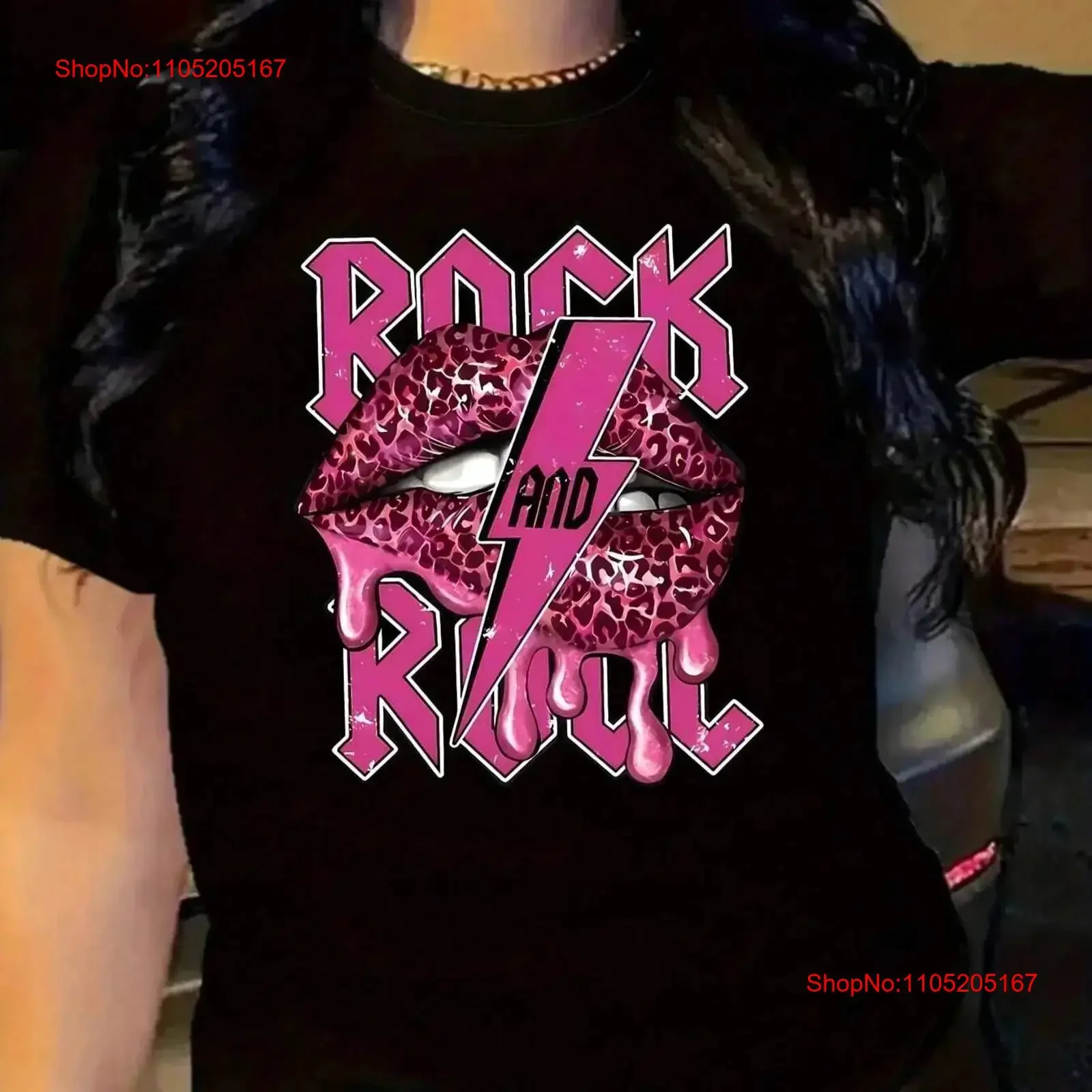 

Pink Lips Pattern Round Neck T shirt Creative Fashion vintage Washed Casual designer clothes fashion Top For Everyday Wear