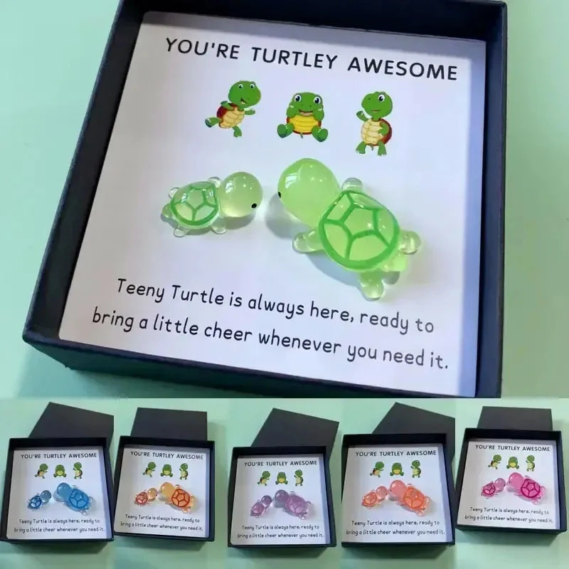Turtle Gift Box Set You're Turtley Awesome Inspirational Gift With Greeting Card Pocket-Sized Resin Turtles Perfect For Friends