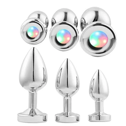 3 Sizes Anal Plugs Gay Butt Plugs Aluminum Prostate Massage Dildo Female Anal Sex Toys Male LED Glow-in-the-Dark Butt Plugs