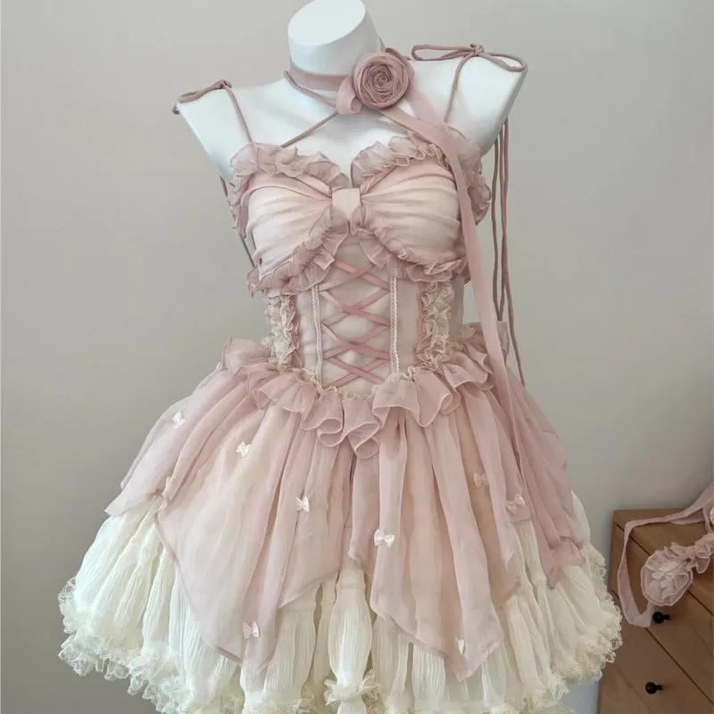 

Pink Gentle Ballet Style Dress Flower Wedding Pettiskirt