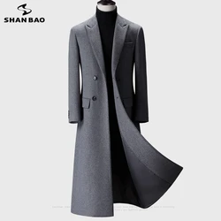 2022 winter over the knee long men's fashion slim wool coat luxury high quality business gentleman youth thick warm wool coat