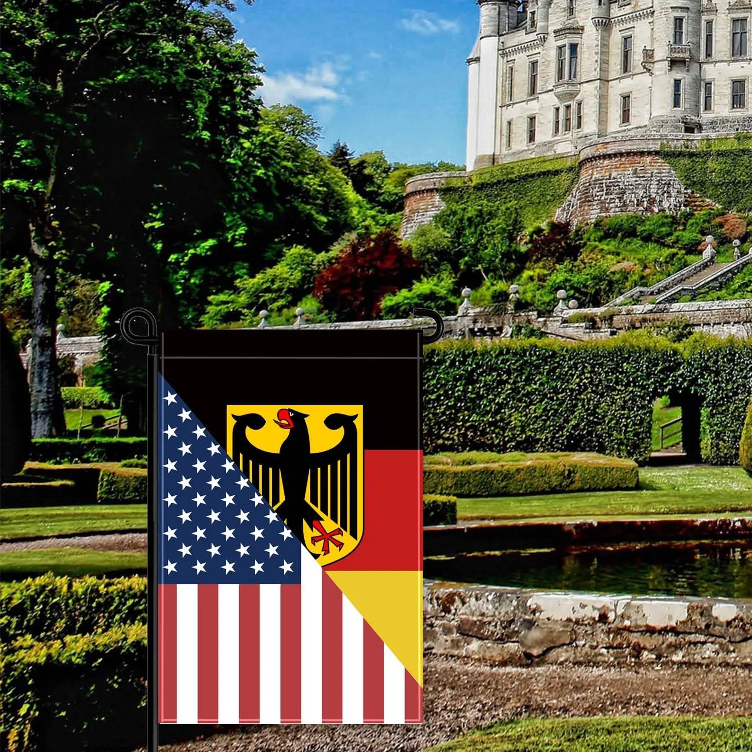 Germany USA Friendship Garden Flag,18×12 inch German Decor,Heavy Duty Double Side Digital Printed 210D Polyester Banner For  SSL