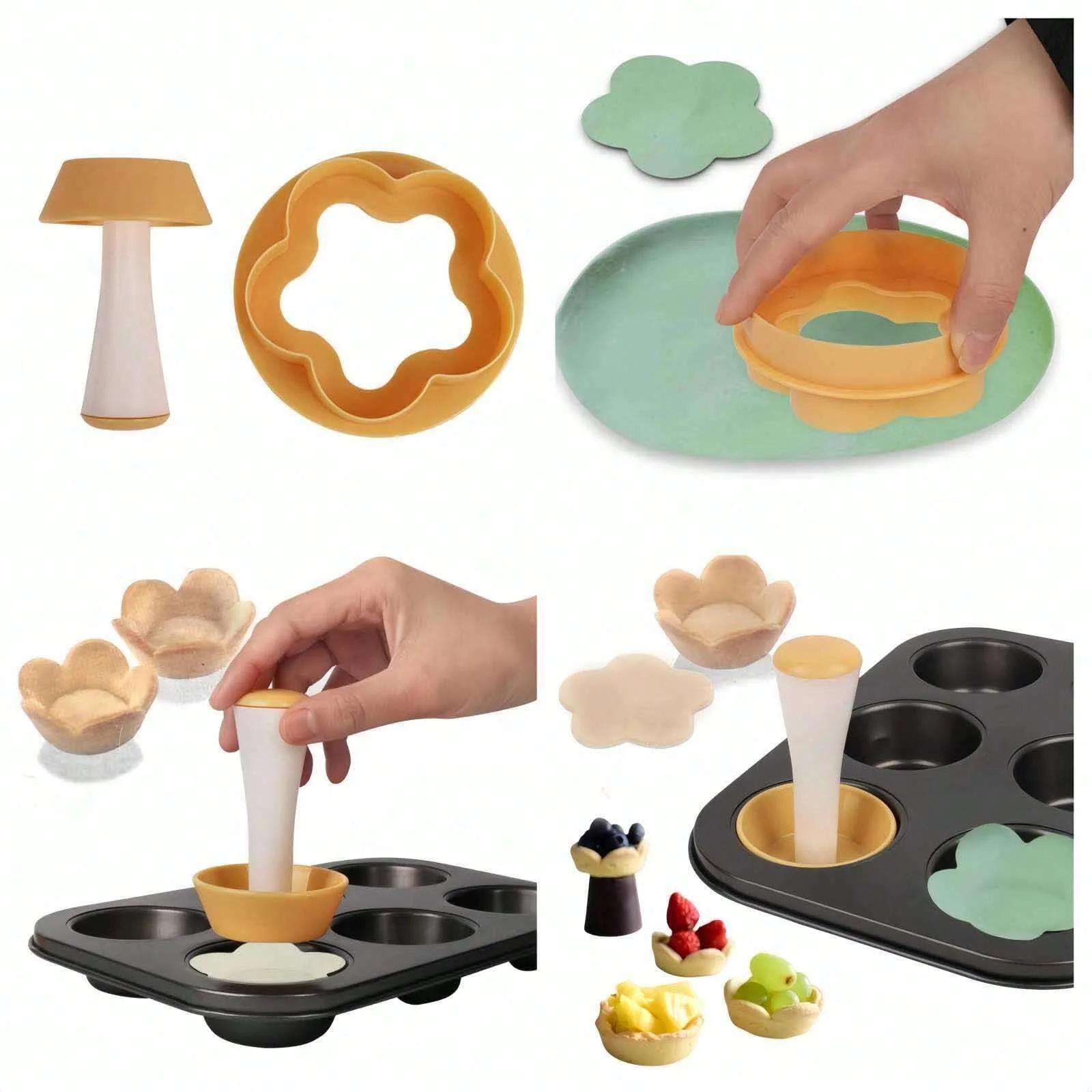 1/3pc Pastry Dough Tamper Kit Cookie Cutter Cupcake Molds Plastic Tamper for Egg Tart Mold Multifunctional Kitchen Accessories