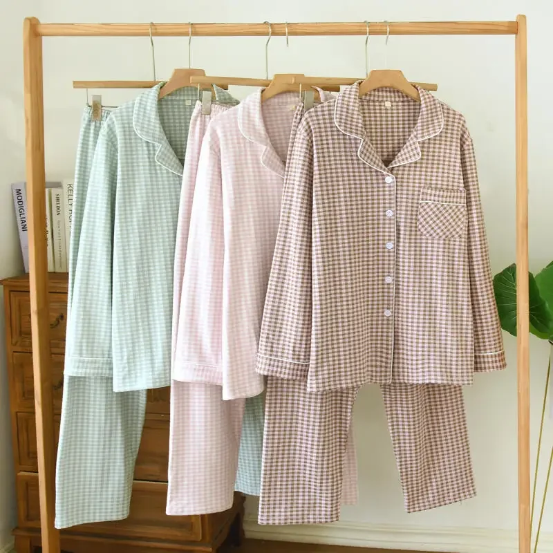 

Couple Long Sleeve Pijama Mujer Plaid 2Pcs Warmdralon Pajamas Set Women Sleepwear Men Home Clothes Pijamas De Mujer Nightwear