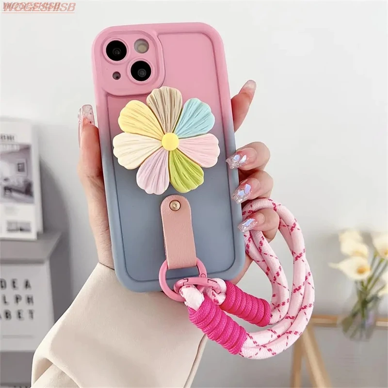 Gradient Flower Phone Holder Case For Xiaomi Poco X2 X3 X4 NFC X5 Pro X6 F5 F3 F4 GT F2 M3 M4 M5 M6 Floral Bracelet Strap Cover