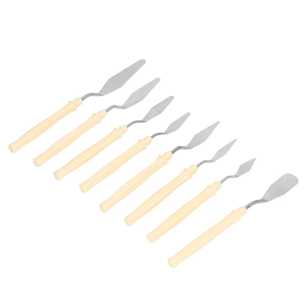 8pcs Ergonomic Handle Palette tool Set Pointed Blade Plastic Handle Painting tool Set Stainless Steel Spatula For Artists