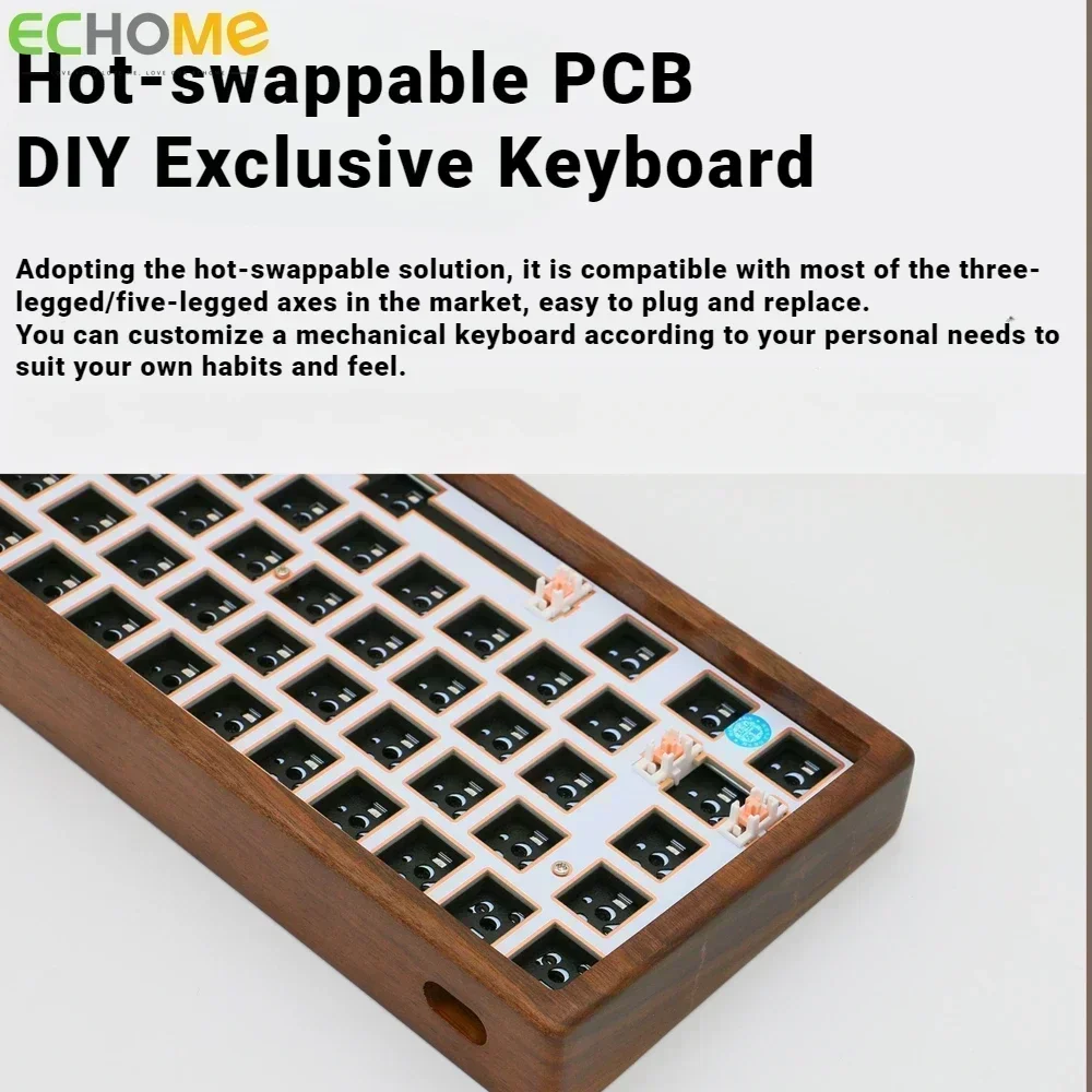 Walnut Mechanical Keyboard Kit 64/61/68 Wireless Tri-mode Bluetooth Hot-swap RGB Gasket Customized Wooden Gaming Keyboard Gifts