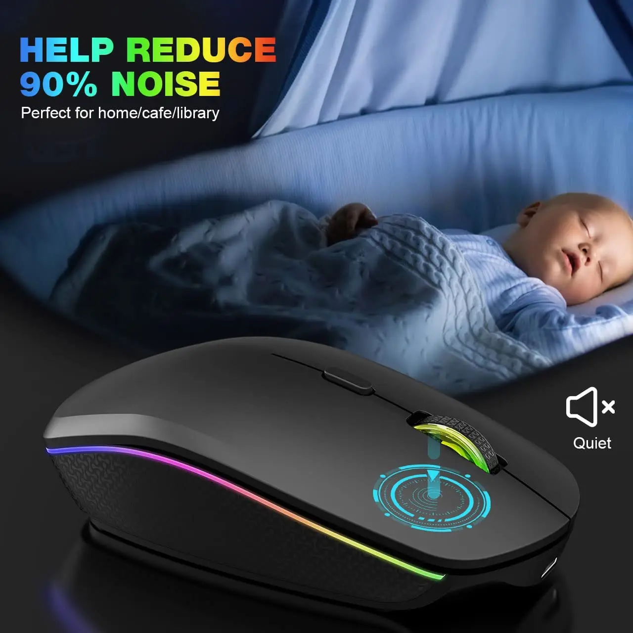 Souris sans fil RVB Rétro-éclairage LED 3 niveaux ug I USB-C Rechargeable Charge Silays euse Ergonomique Compact Portable Souris pour PC Ordinateur Portable