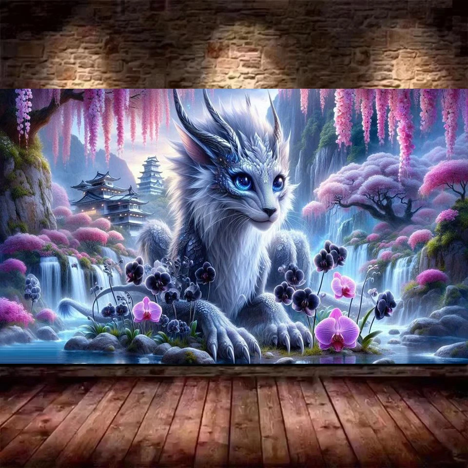 

Fantasy Waterfall Landscape Dragon Animal DIY 5D Diamond Painting Cross New 2025 Full Mosaic Diamond Embroidery Sale Big Size