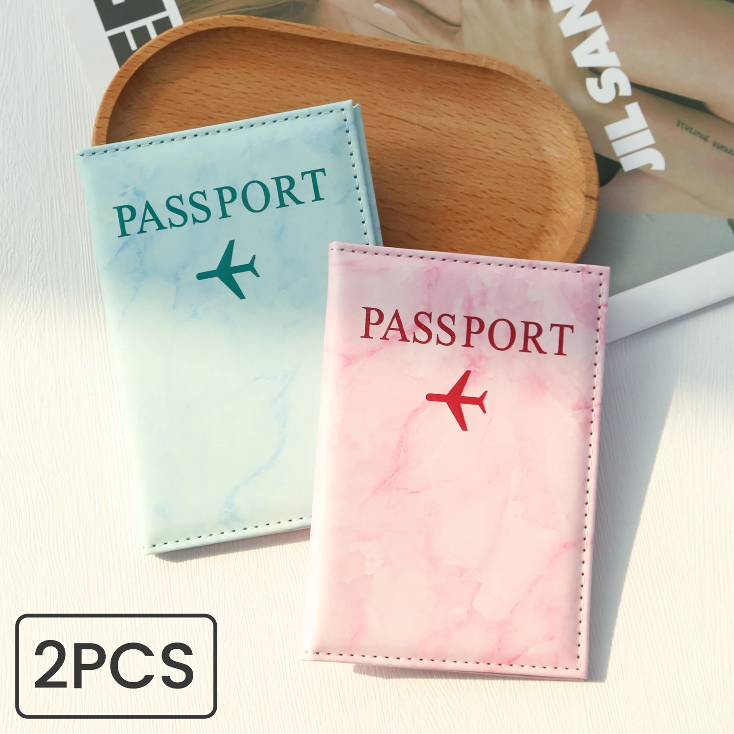 

2PCS Traveler's Marble Travel Passport Holder Protective Cover with Storage Pouch for Long Journeys and Flights