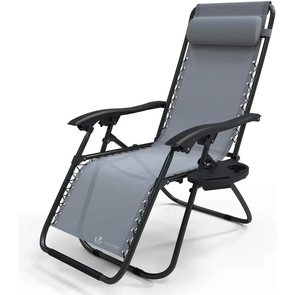 Zero Gravity Chair, Folding Sun Loungers, Recliner Garden Chairs, Outdoor Deck Chairs with Cup and Phone Holder, Grey