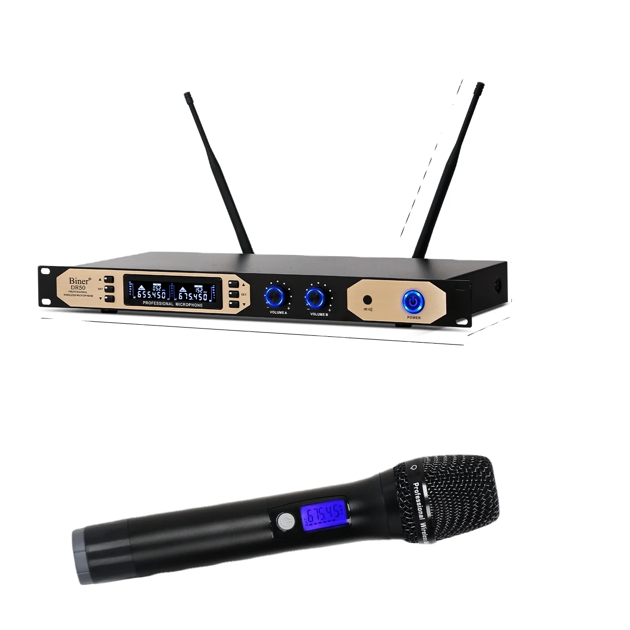 

Biner DR50 Professional 2 Channel UHF Wireless Microphone With High Quality Wireless Microphone