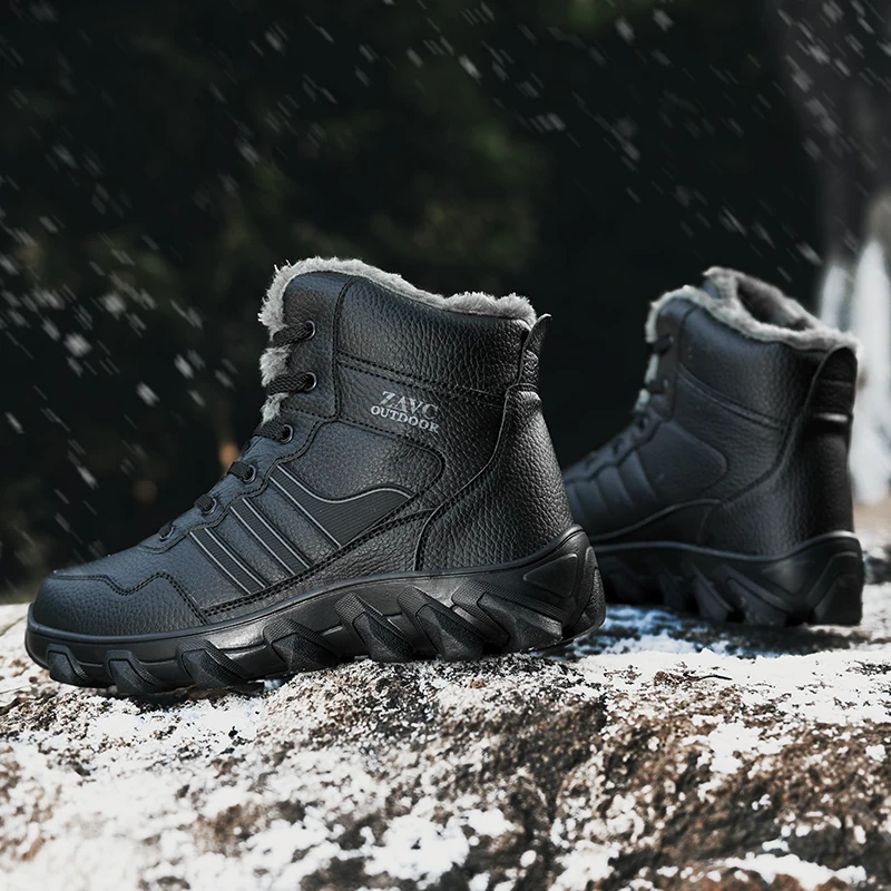 Men Outdoor Boots Winter Ankle Boots Warm Popular Footwear Male Casual Snow Shoes Leather Walking Shoes Hunting Boots men