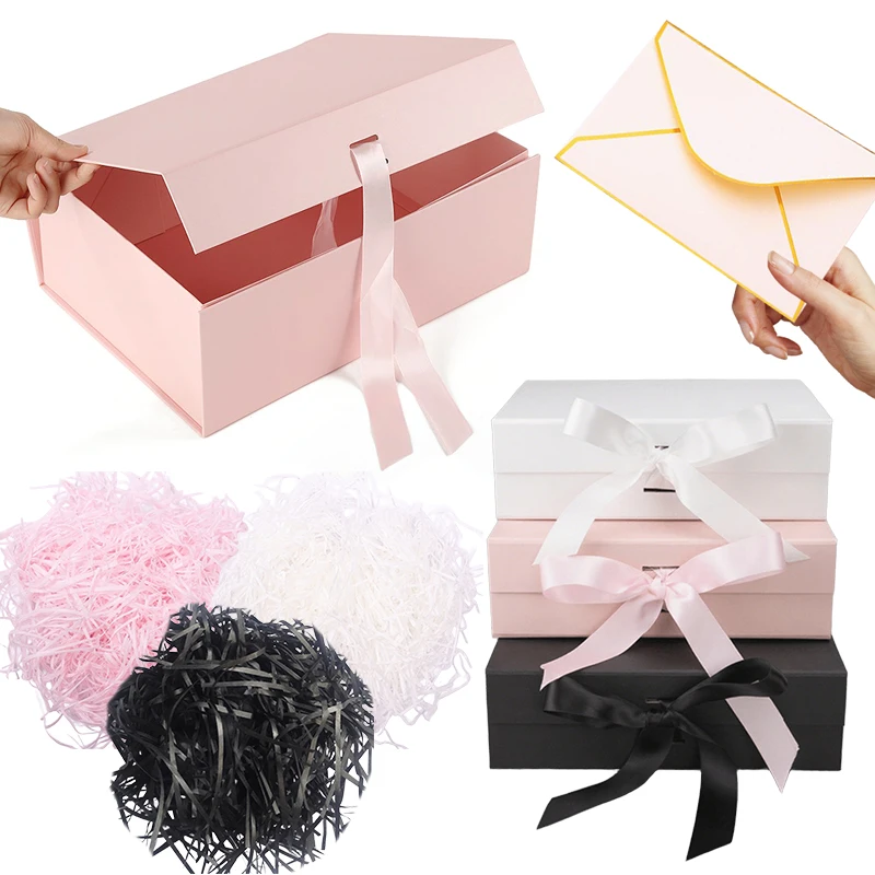 1 Juego de caja de regalo de cinta de lujo de 23cm con hierba Lafite, sobre bronceado, almacenamiento de tarjetas de felicitación, embalaje de recuerdo de boda para fiesta ZYF