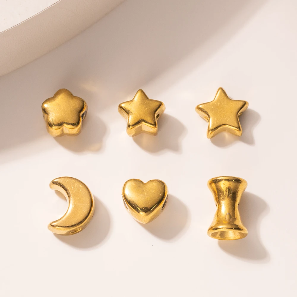 

10 шт., бусины-разделители из нержавеющей стали в форме сердца, звезды, цветов и луны для DIY ожерелья, браслета, фурнитура для изготовления ювелирных изделий, аксессуары