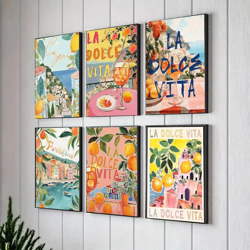 La Dolce Vita Lemon Prints Poster Art Sticky Wall Waterproof Home Living Room Bedroom Bar Aesthetic Decoration