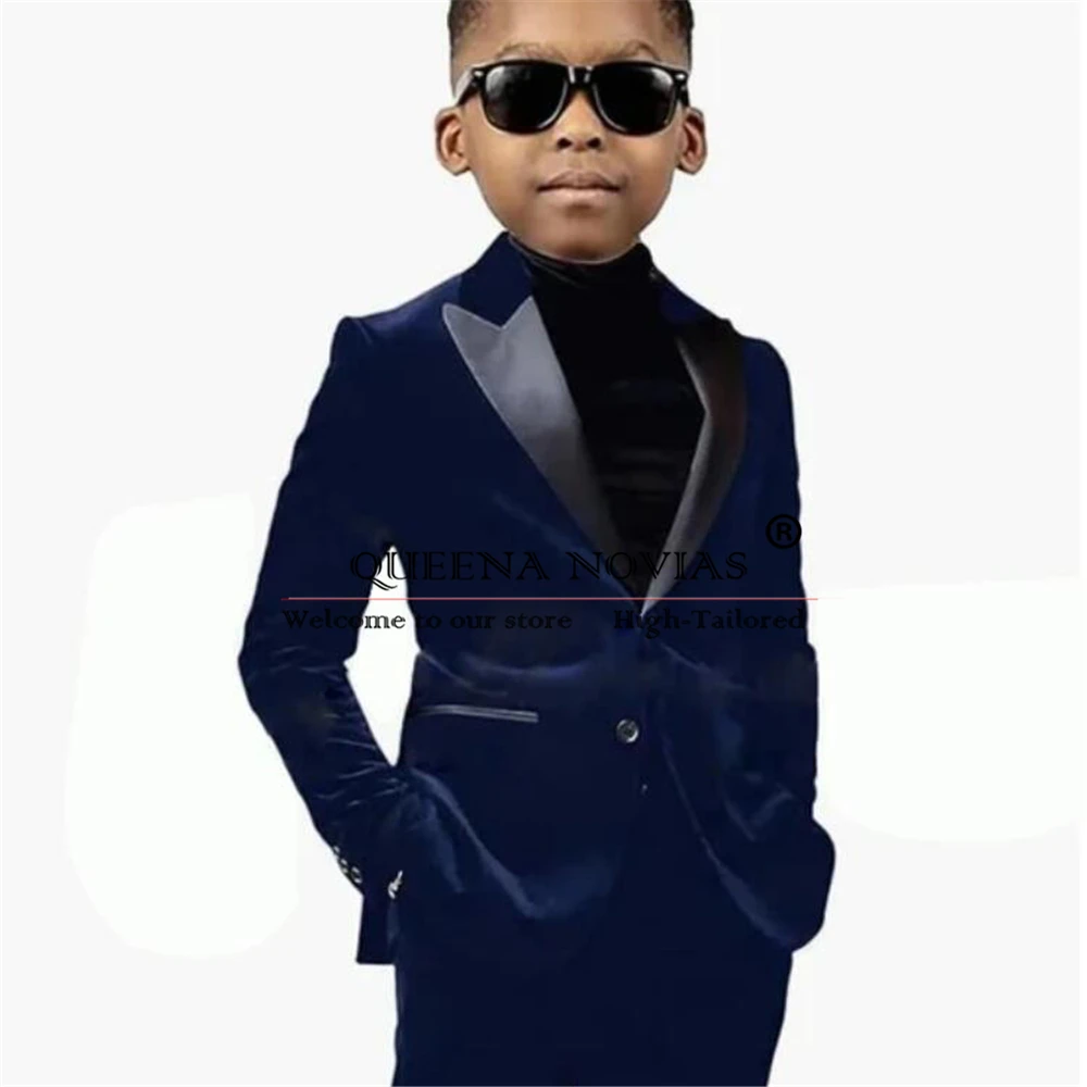 Burgundy Velvet Boy's Suits For Wedding Black Peak Lapel Prom Blazer Kids Birthday Party Tuxedos Customized traje formal niño